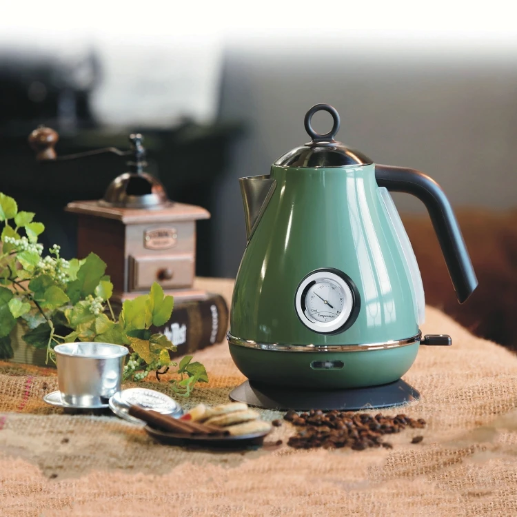 Retro stainless steel electric kettle with thermometer, internet famous homestay hotel kettle with automatic power outage