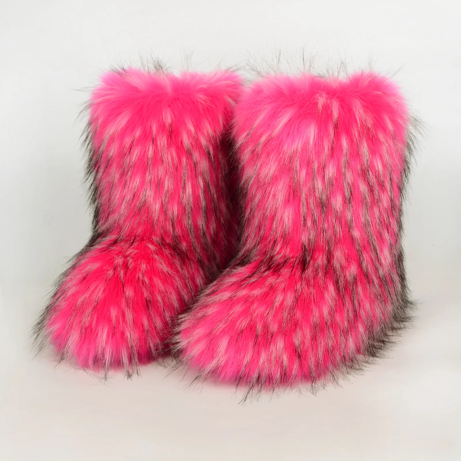 Fur boots y2k ladies wear warm and non-slip cross-border long-haired fur imitation raccoon fur winter snow boots.