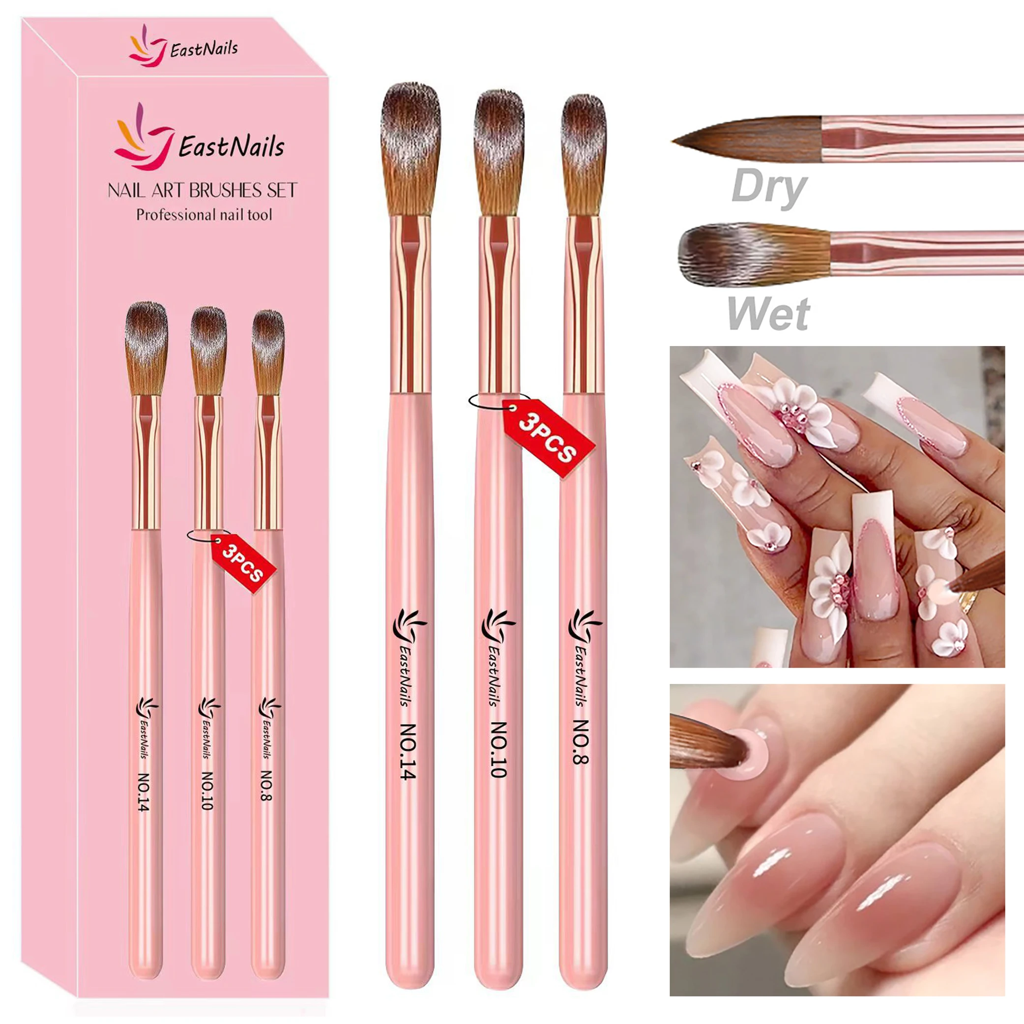 

3-piece set acrylic nail brush, boxed soft bristle crystal gradient brush for nail art, 3D sculpting nail salon tools
