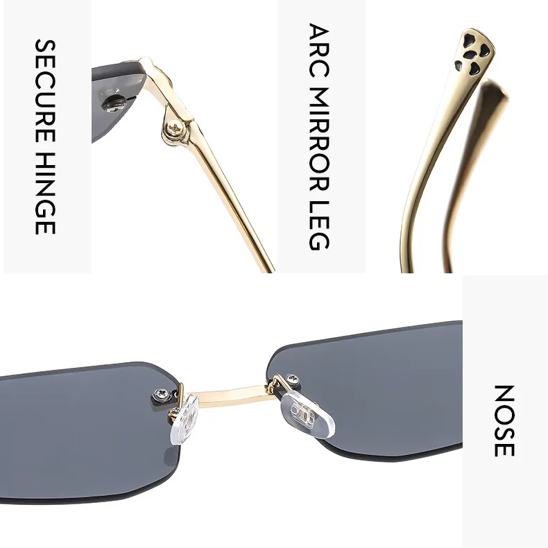 Beliebte Marke Braun Quadrat Frauen Sonnenbrille Mode Luxus Randlose Rechteck Sonnenbrille Weibliche Shades UV400 Vintage Brillen – Detail 21