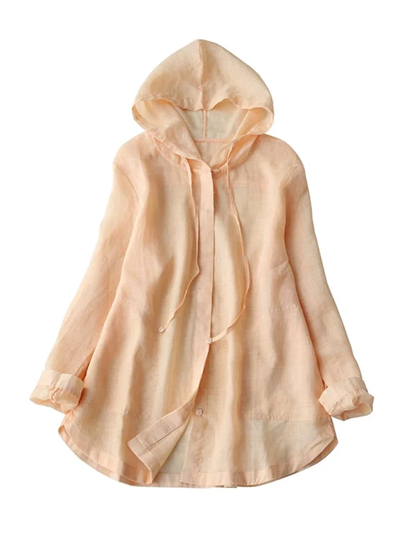 

Lightweight Flax Casual Long Sve Sun Protection irt Women's Spring Summer Loose Fit Top Comfortable Air Conditioning Out...