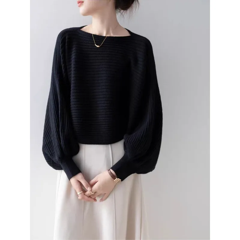 

Темпераментный свитер на одно плечо с рукавами «летучая мышь», свободный верхний свитер, женская новая осенне-зимняя нижняя рубашка