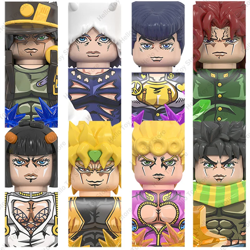 

Hot Anime JoJo Bizarre Adventure Building Blocks Jonathan Joestar Kujo Jotaro Anime Mini Action Figures Model Bricks Toys Gifts