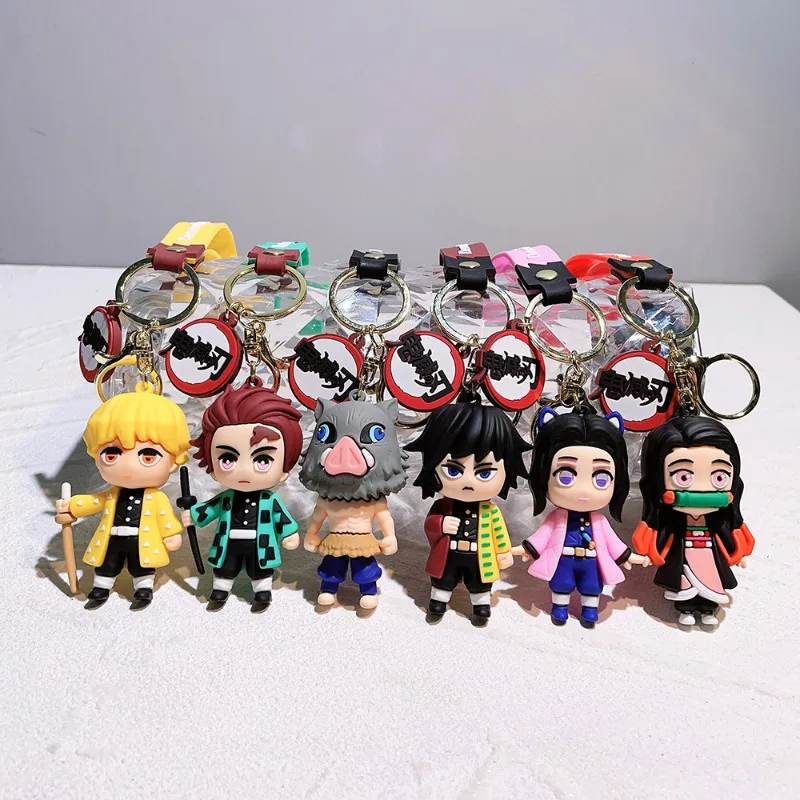 

6PCS Demon Slayer Cartoon Doll PVC Car Keychain Cute Anime Silicone Keyring Backpack Creative Couple Pendant Children's Gift