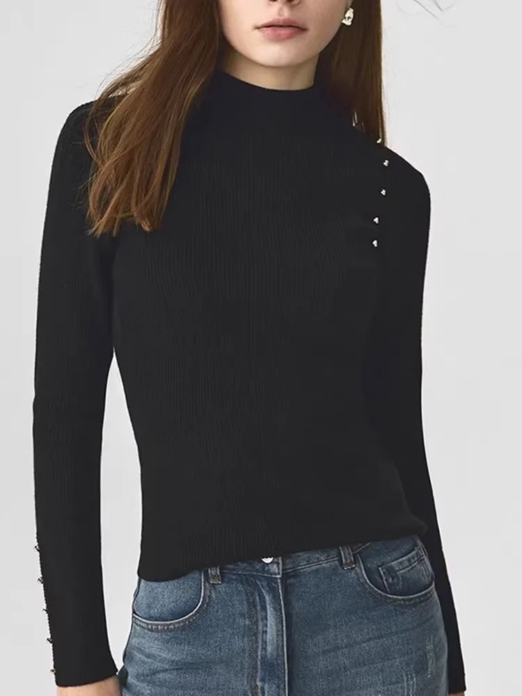 

Slim Fit Long Sve Knit irt Women's Base Layer Inner Wear f High Collar Faionable Simple Sle Autumn Winter New Arr...