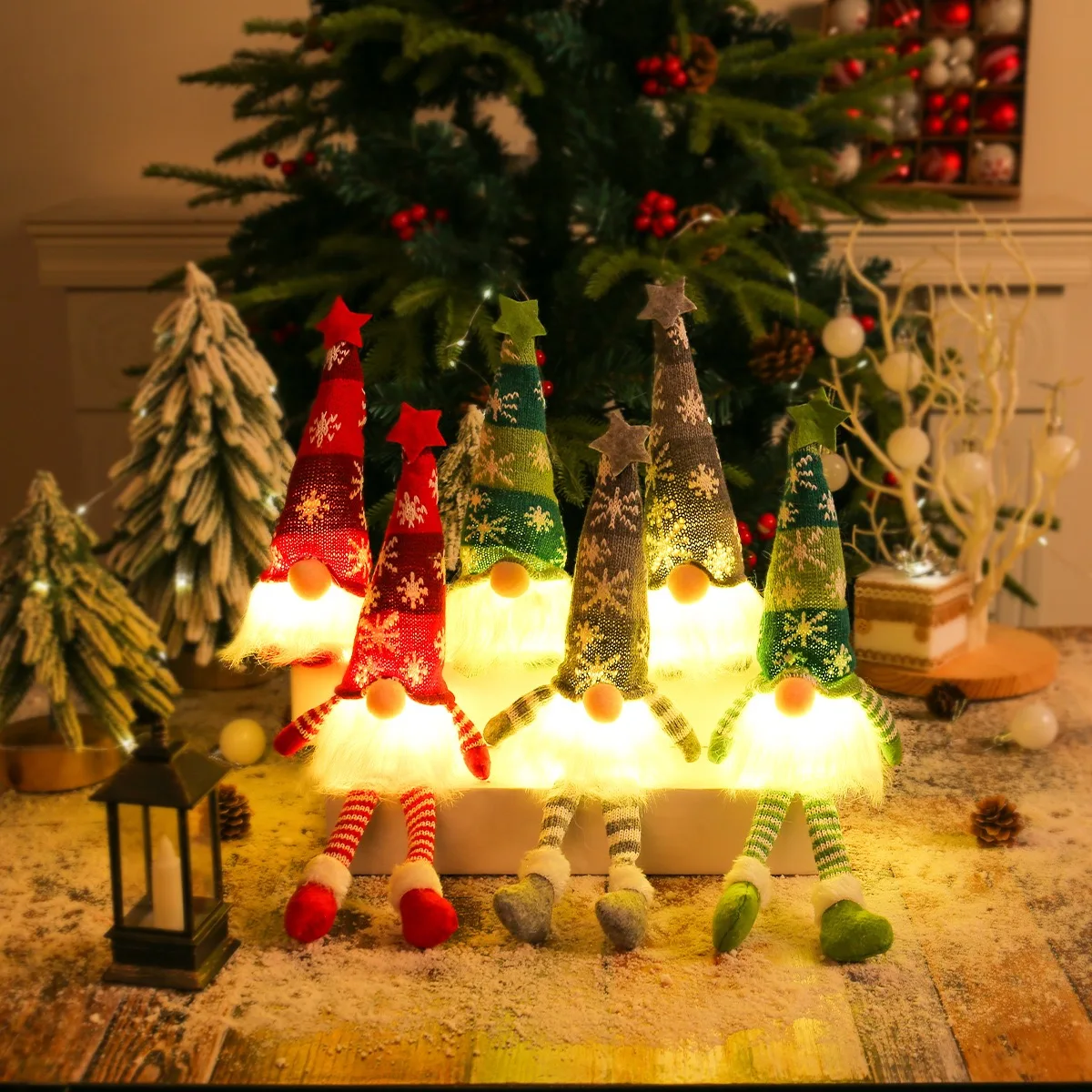 

Christmas Faceless Doll Gnome Ornaments LED Light Plush Knitting Crafts Tree Pendant Christmas Decorations for Home Kids Gift