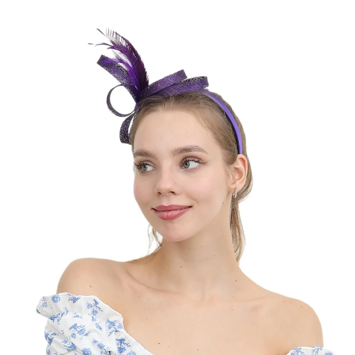 

2024, простые дизайнерские повязки для волос Sinamay Fascinator с перьями для женщин, мини-волшебники и шляпы для коктейльной вечеринки, Chapeau De Mariage