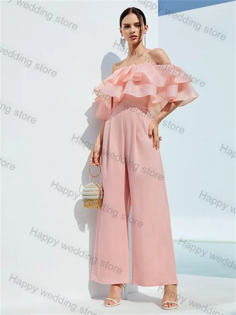 Sexy Women Suit Pants Set Blazer+Loose Trousers 2 Pieces Formal Off Shoulder Wedding Tuxedos Custom Made Office Jacket Coat