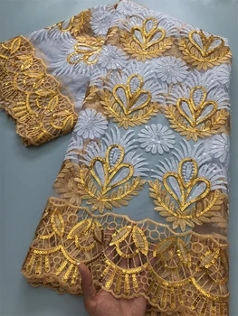 Nijeryalı Süt Ipek Dantel Kumaş Afrika Fransız Örgü Dantel Kumaşlar Payetler ile Yüksek Kalite Kadın Elbiseler Için Son, 2.5 yards 4124