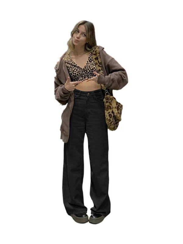 ハイウエストボタンダウン無地パンツ レディースカジュアルワイドレッグパンツ ポリエステル繊維 ヨーロッパ風レディースファッション