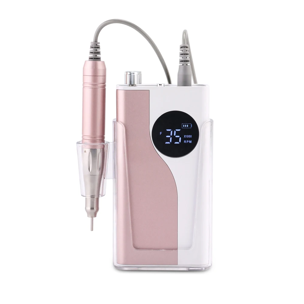 Alumi Rose gold color 35000 RPM Electroniccoreless Motor Portable Nail Drill Machine with HD display for Nail Art Salon