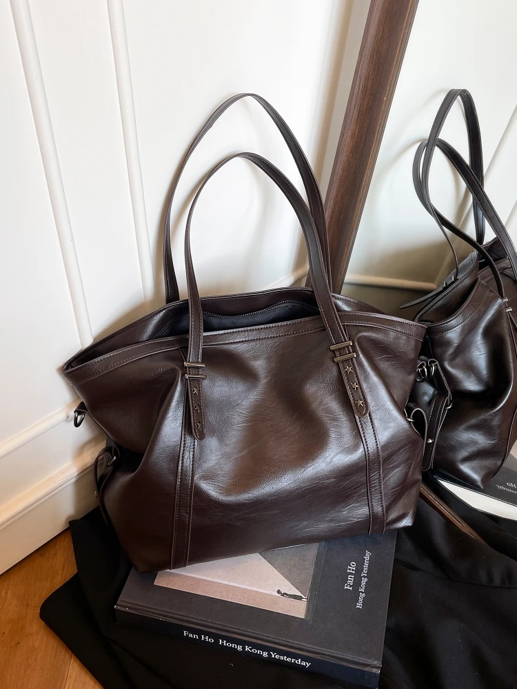 

Large Capaci Soft Leather Tote Bag Casual Commuter Sle Bla Single oulder Crossbody Bag for Women Faionable And Vers...