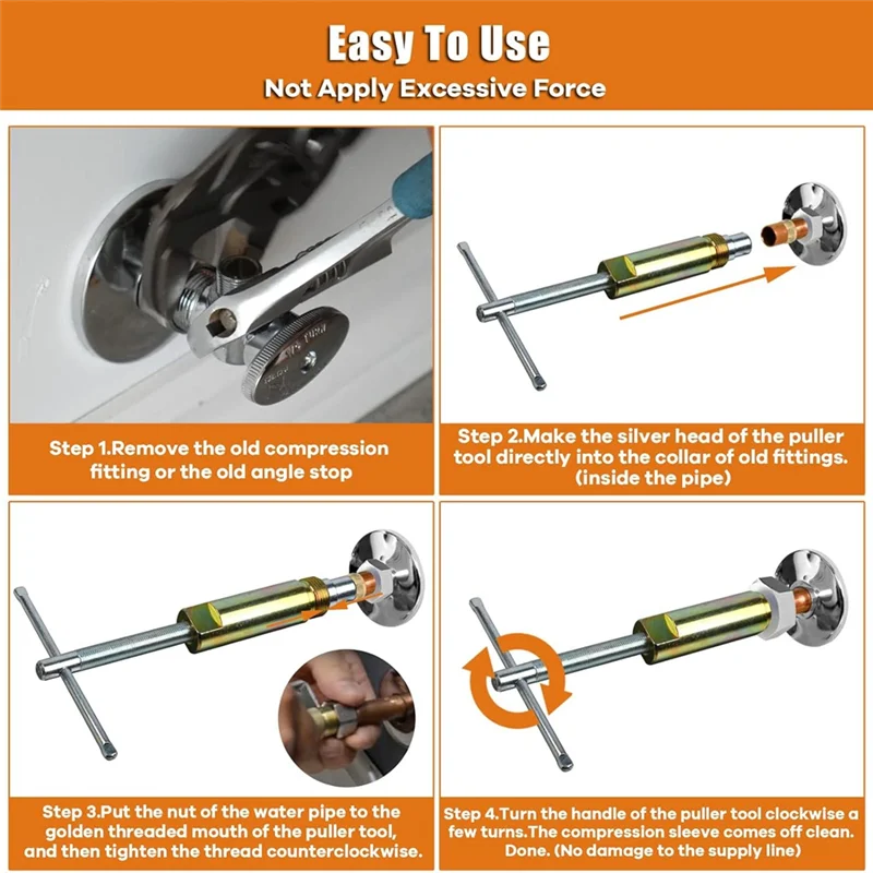 

AB47-Compression Sleeve Puller Tool Corrosionand Frozen Supply Stop, Pipe Tool Compression Ring Removal Tool