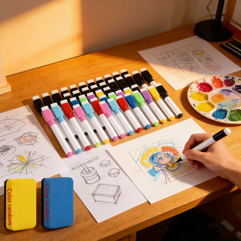 5/100Pcs Washable Dry Erase Whiteboard Markers, Magnetic Eraser Included for Office Whiteboards & Art Stationery