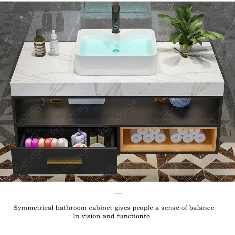 High Quality Modern Luxury Plywood Ceramic Countertop Basin Wall Mounted Vanity Bathroom Single Door Smart Led Mirror Cabinet