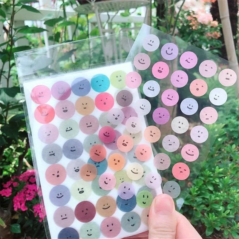 Lovely Cute Expression Cartoon Doodle Cup Round Sticker Multicolor Smile Face Gift Decoration Hand Account Sticker Korean