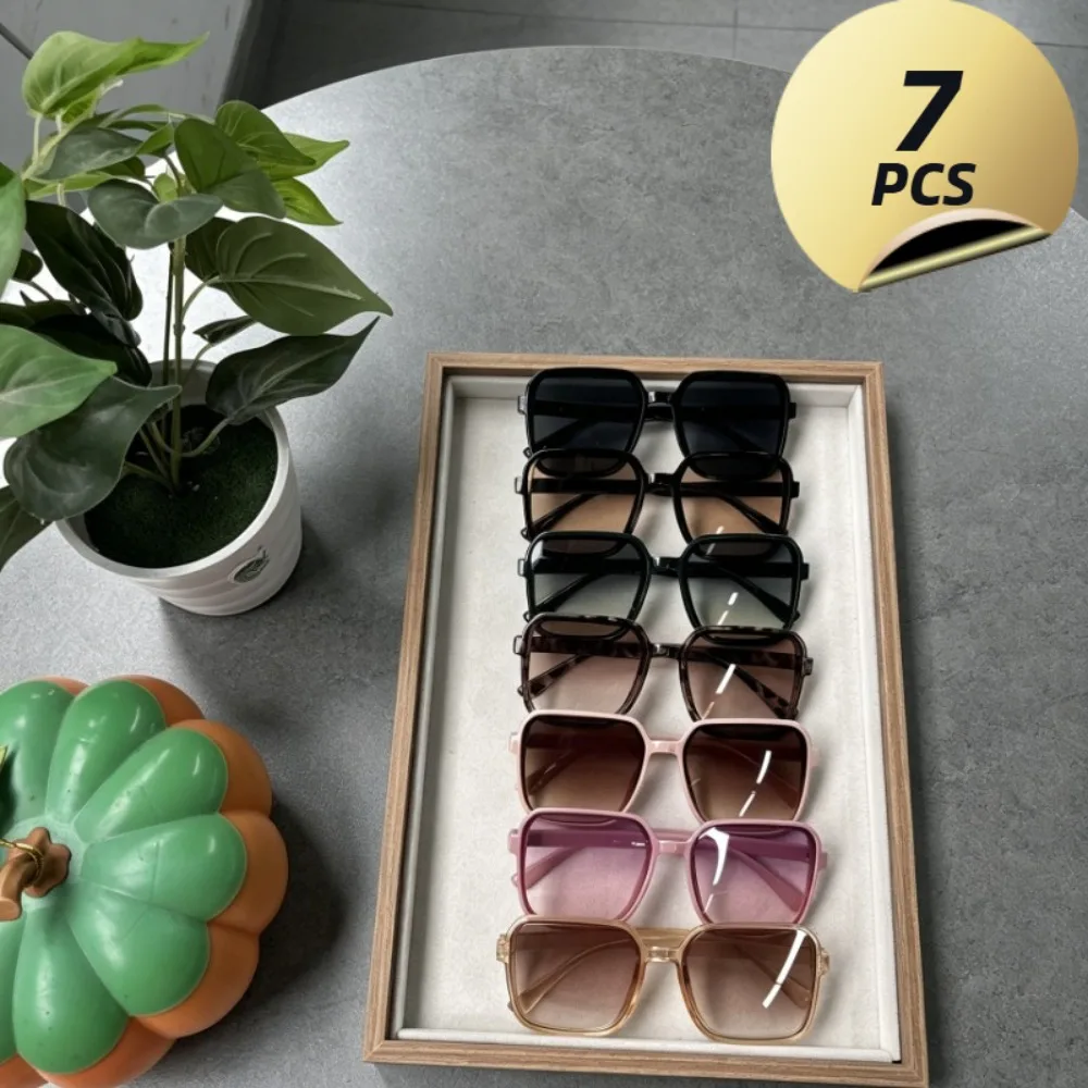 7PCS Light Luxury Large Frame Polygonal Sunglasses Men and Women with The Same Style, Macaron Solid Color Leopard Print Gradual Change Box Sunglasses, Plain Face Covering, Seaside Vacation Anti-ultraviolet and Thin Sunshade Glasses
