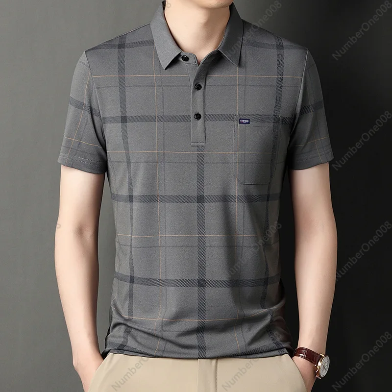 Men's New Summer Short-sleeved POLO Shirt Middle-aged Men's Casual Striped Lapel Half-sleeved Top Trendy Men's Short T