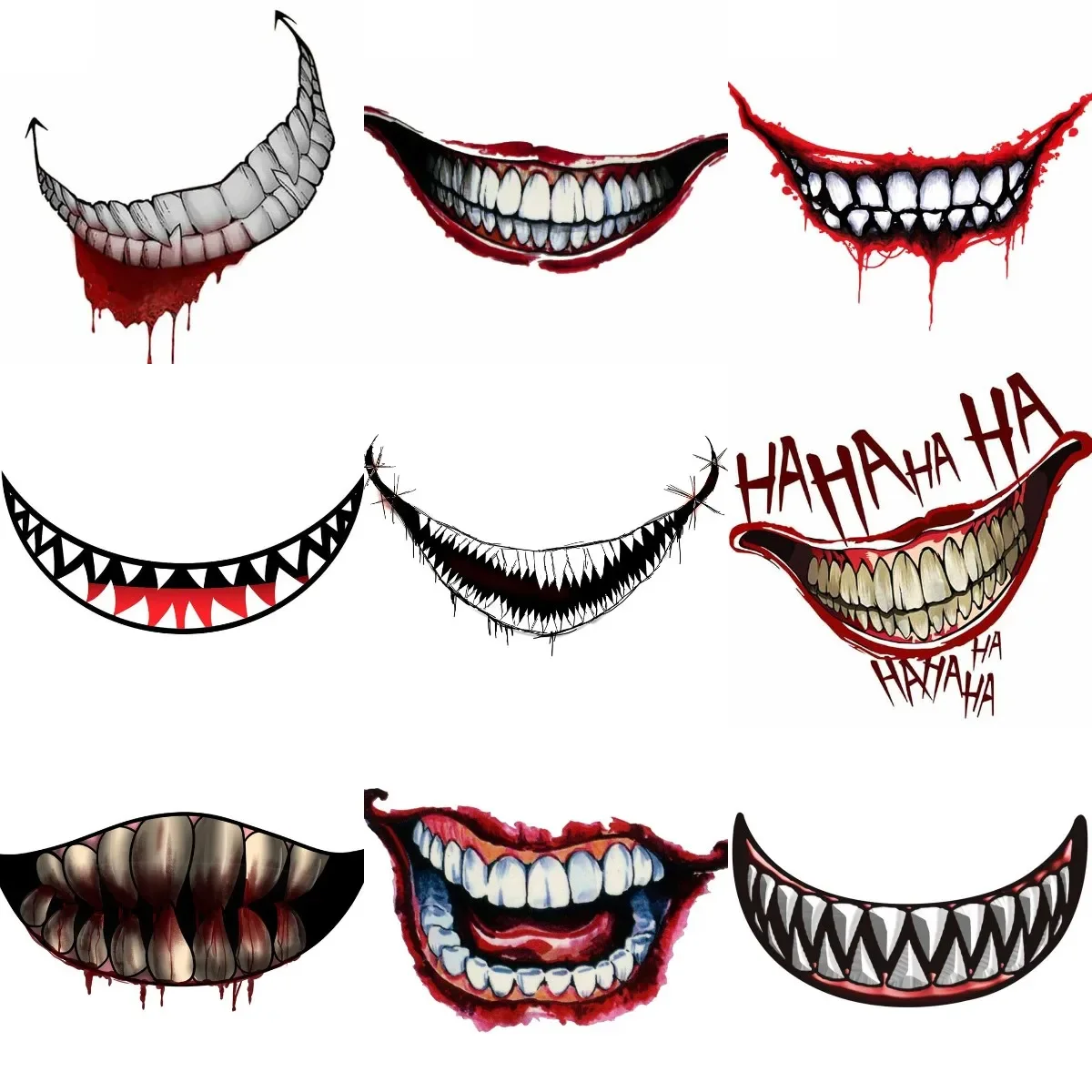 Terror Devil SmilesFangs Mouth Creative Stickers Car Window Motorcycle Helmet Laptop Wall Bicycle Truck Off-road Helmet Decal