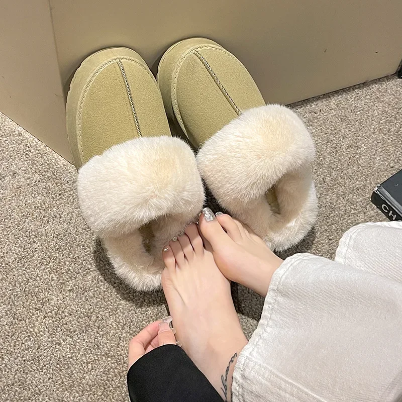 

2024 Autumn and Winter New Baotou Snow Slippers Women Wear Thick Soles and Cashmere Thickened Indoor Warm Cotton Shoes