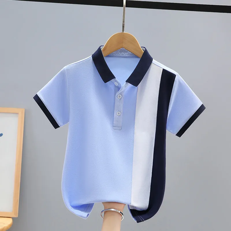 Boy\'s Summer Polo Shirt School Uniform  Fashion Striped Design Kids Short Sleeve Tops For Children\'s 4-15 Years Wear T-Shirt