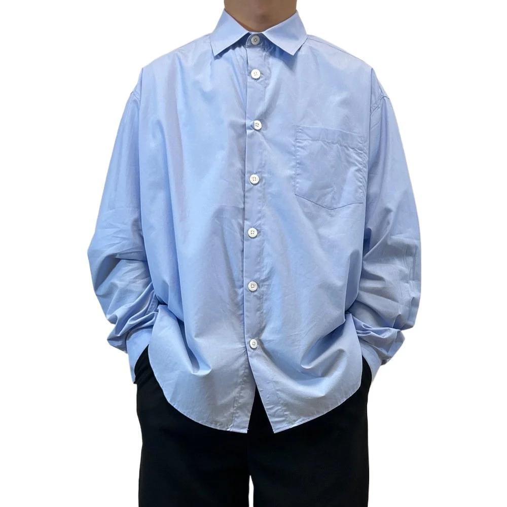 Autumn Oversized Blue Long Sleeved Shirt Men's Japanese Ooted Loose and Lazy Relaxed Shirt Jacket