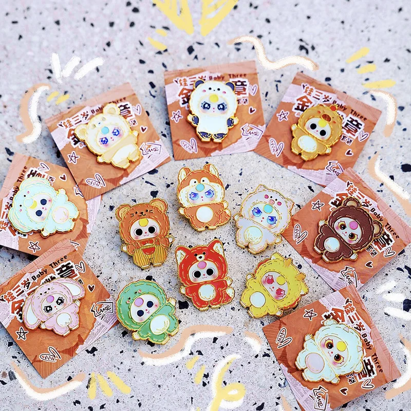 

New Product In-Stock Baby Three Metal Badge Brooch Blind Box Trendy Toy Cute Doll Pendant Bag Accessory Decoration Surprise Gift