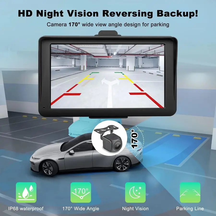 شاشة Carplay للسيارة، 7 HD محمولة لاسلكية Apple Carplay amp Android Auto Touchscreen، مع كاميرا احتياطية 1080P، Car Play Sc