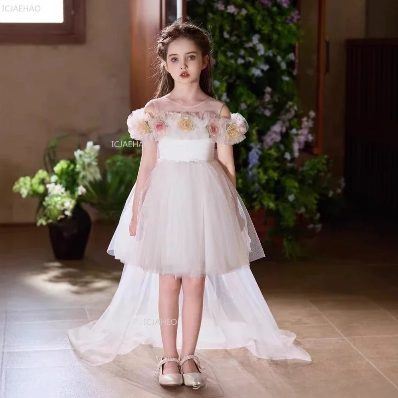 Flower Girl Wedding Dress Children Girls Princess Performance Pageant Formal Celebration Dresses Party Gown for Birthday Piano