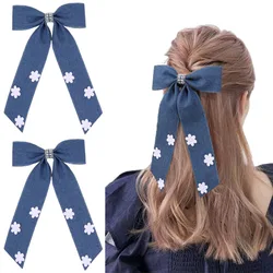 ncmama New Jeans Bow Hairpins with Flower Decorate Women Long Tassels Pearl Hair Clip Barrettes Hairgrips Korea Hair Accessories