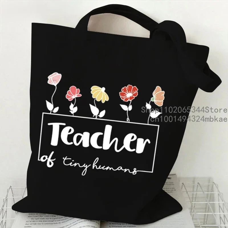 Akkulaufzeit eines Lehrers, bedruckte Grafik-Einkaufstasche, Damen-Schultertasche für Lehrer mit Blumenmuster, modische Geschenke für Lehrer,