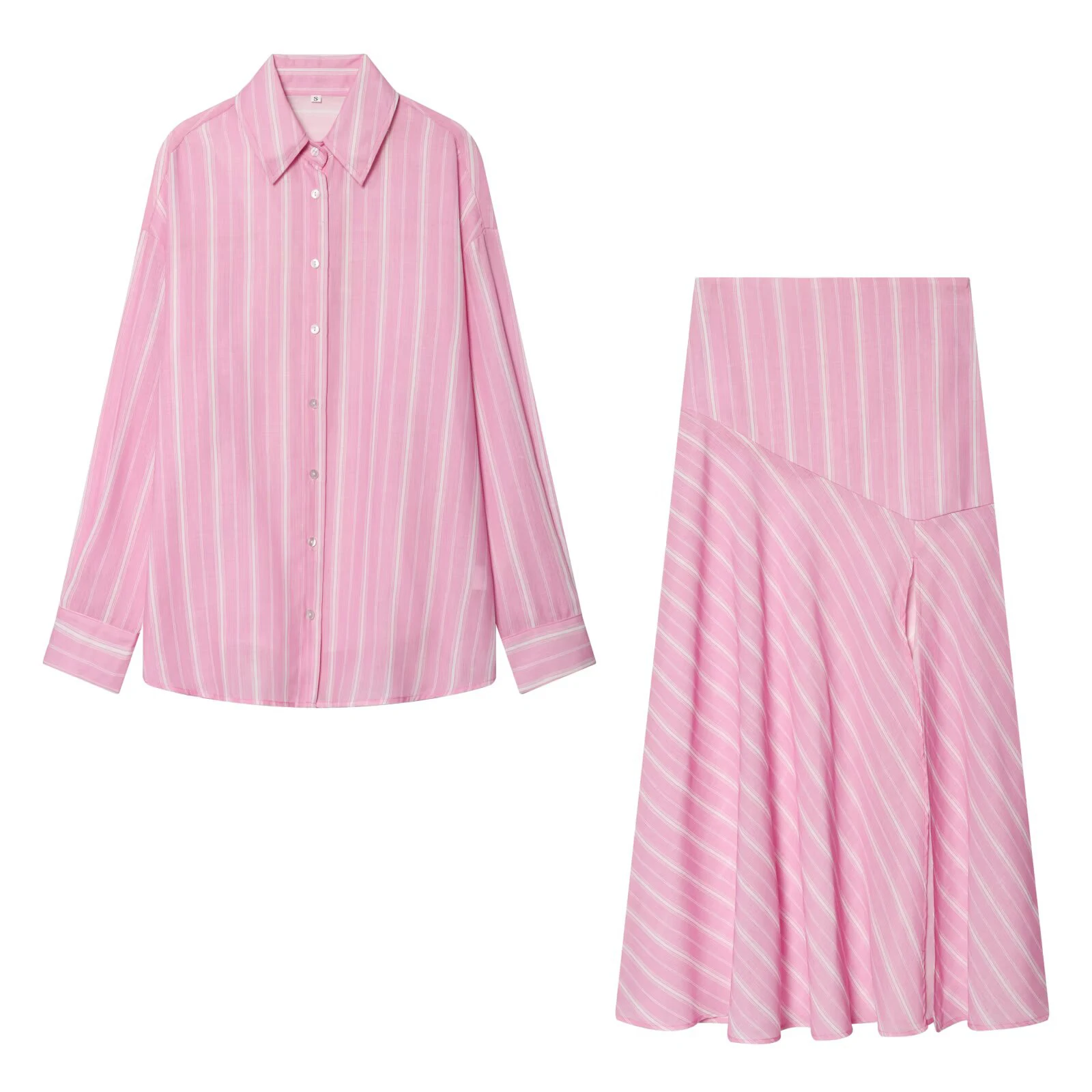 Europäisch-amerikanischer Stil 2026 Sommer Neu Damen Langarm Revers Leinen Locker Gestreiftes Hemd Halbrock-Set