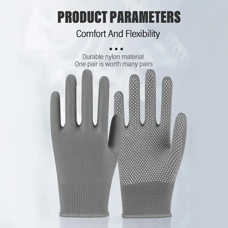 3 Pairs Of MaoZheng Grey Nylon Non-slip Dot Bead Breathable Wear-resistant Work Gloves Electrician Work Maintenance Gloves