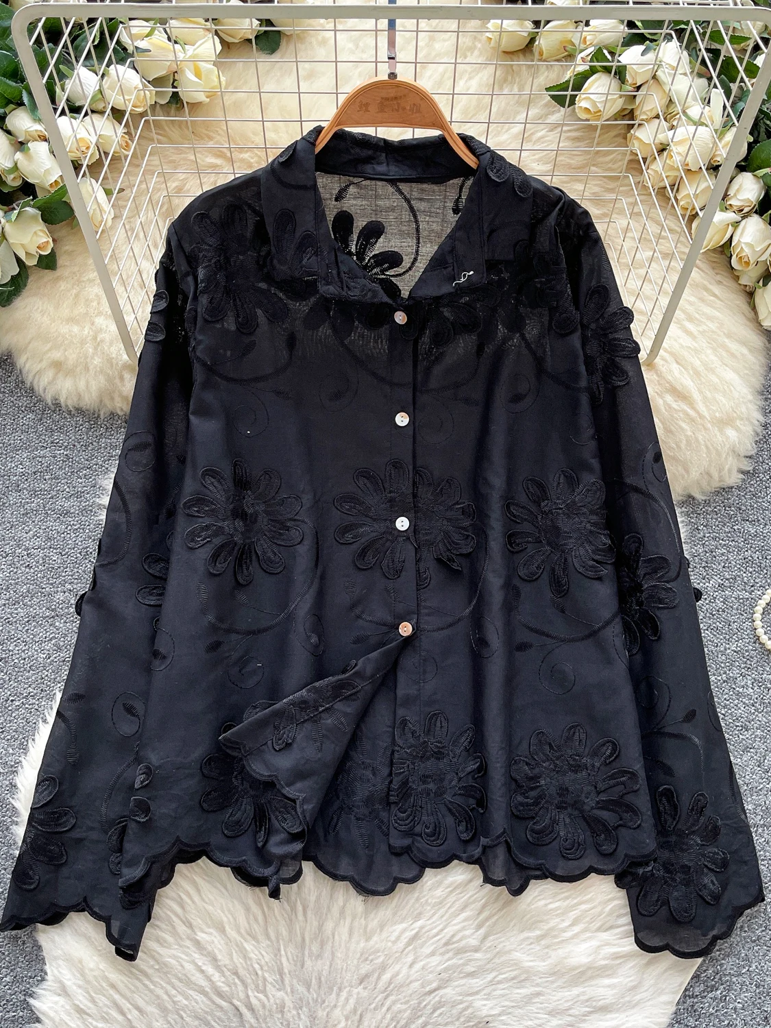 

Ele Long Sve Embroidered irt Women's Loose Sle Korean Faion Autumn New Arrival Breathable Comfortable Casual Top