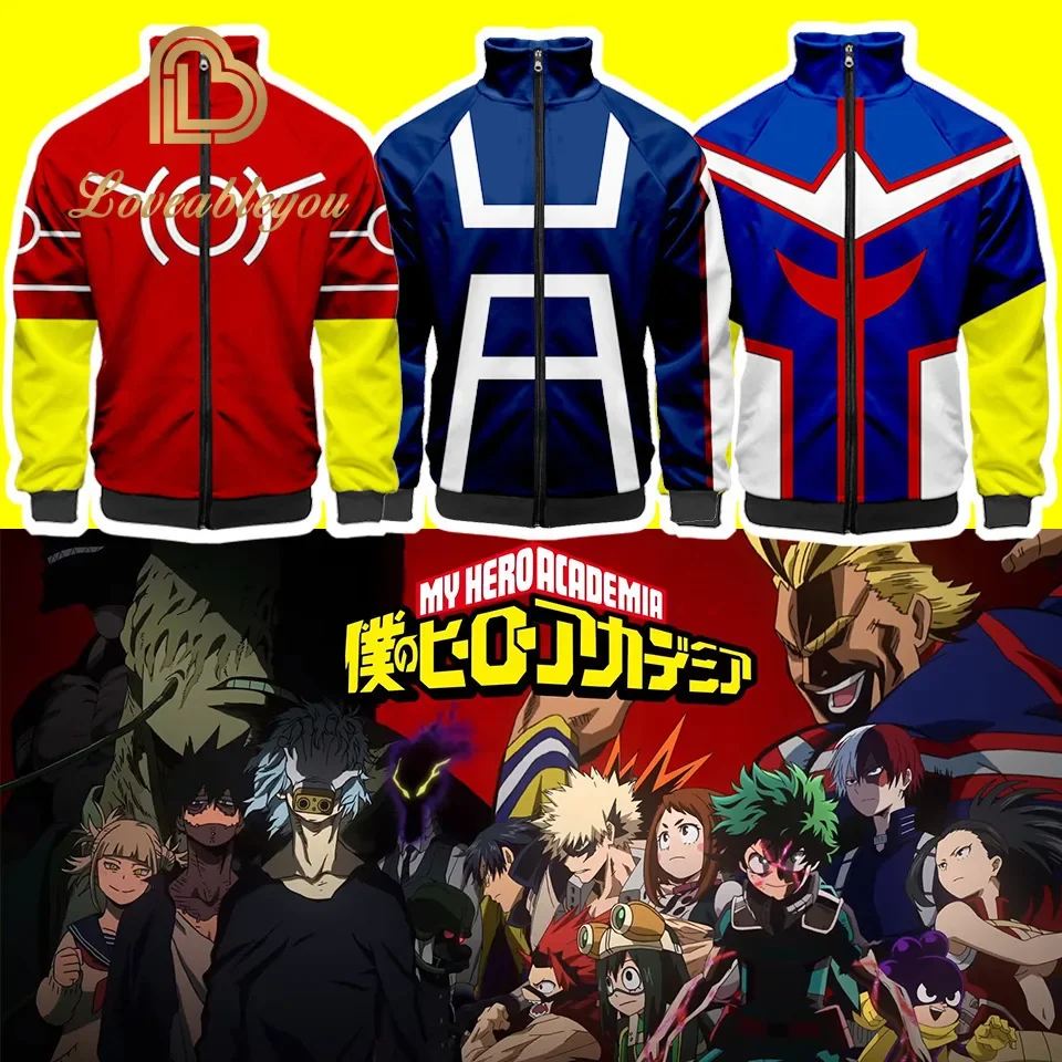 Hot Anime My Hero Academy Zipper Stand Collar Sweatshirt Jacket 3D New Fashion Japanese Cosplay Cool Spring Clothes