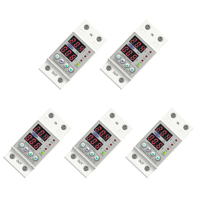 

5X Din Rail Dual Display Adjustable Over Voltage Current And Under Voltage Protective Device Relay 40A 220V 230V