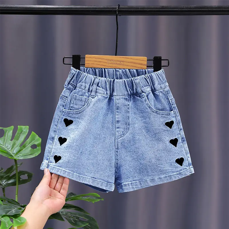 

Girls Summer Jeans Heart Pattern Girls Short Jeans Newest Kid Jeans Casual Style Children Clothes 4 6 8 10 12 14 Years