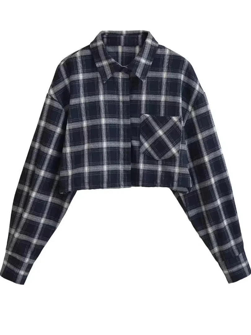 Retro American Plaid Long Sve ort irt Dames Lazy Sle Personali Veelzijdige afslankende irt-top voor tienermeisjes