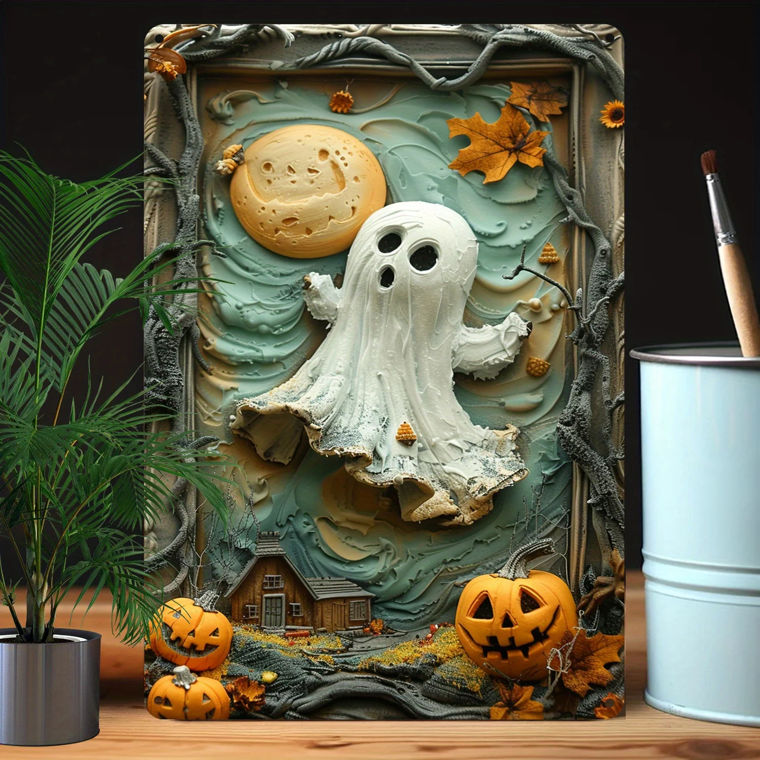 Festive 100% Aluminum Halloween Ghost Tin Sign: 8x12 Inch (20x30cm) 3D Display Effects - Moisture Resistant - 32% Higher Bending