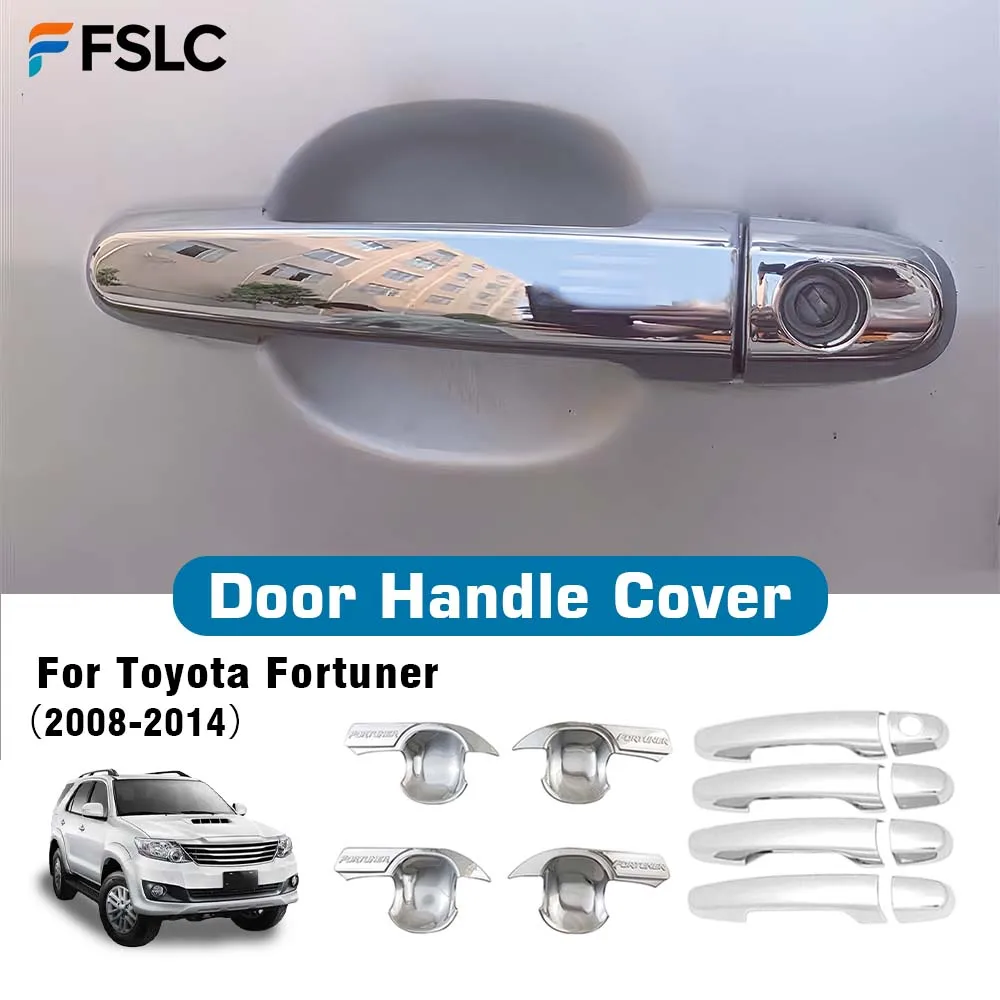غطاء مقبض وعاء الباب لتويوتا فورتشنر 2008-2014 ديكور السيارة ماتي أسود كروم فضي اكسسوارات السيارات ثقب واحد #1