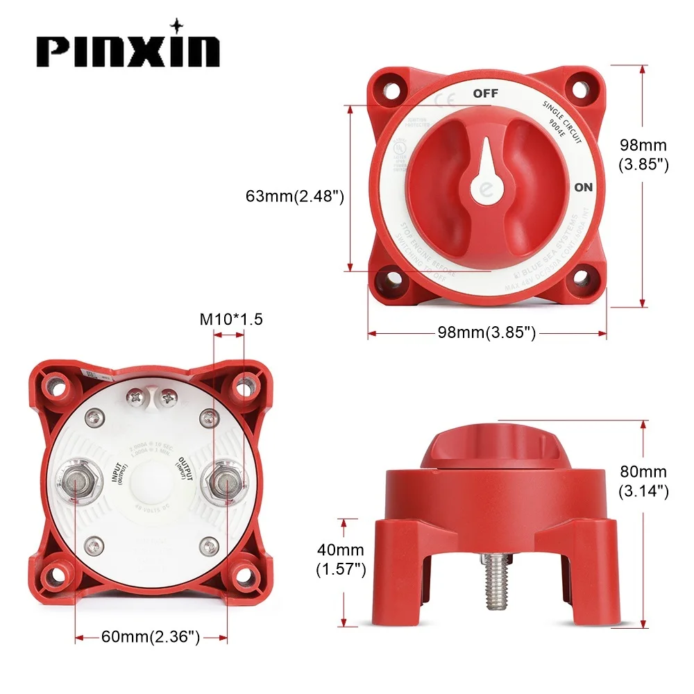 PinXin E-Series Water-Proof Ignition Protection 12-48V 350-600AMarine Single-Circuit Battery Isolation Switch Red With AFD