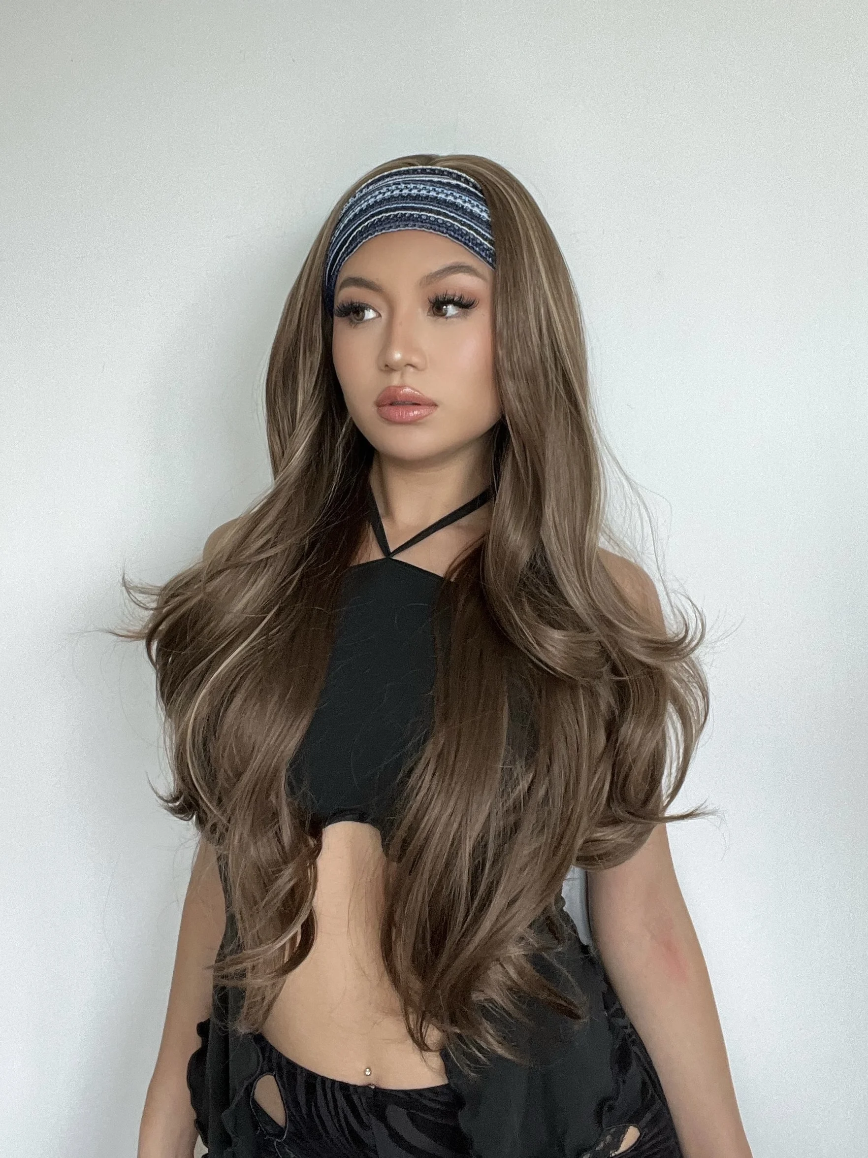 Women's Natural Wavy Brown Highlight Headband Wig