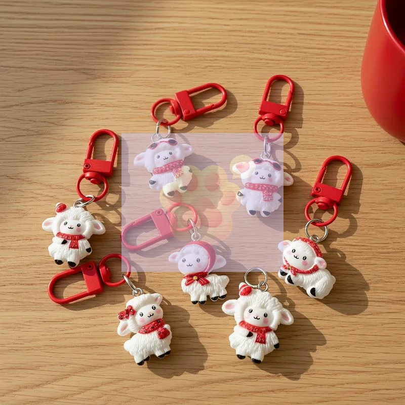 Cute Resin Red Scarf Lamb Keychain The Year Of The Goat Key Ring Bag Pendant Decoration New Year Gift