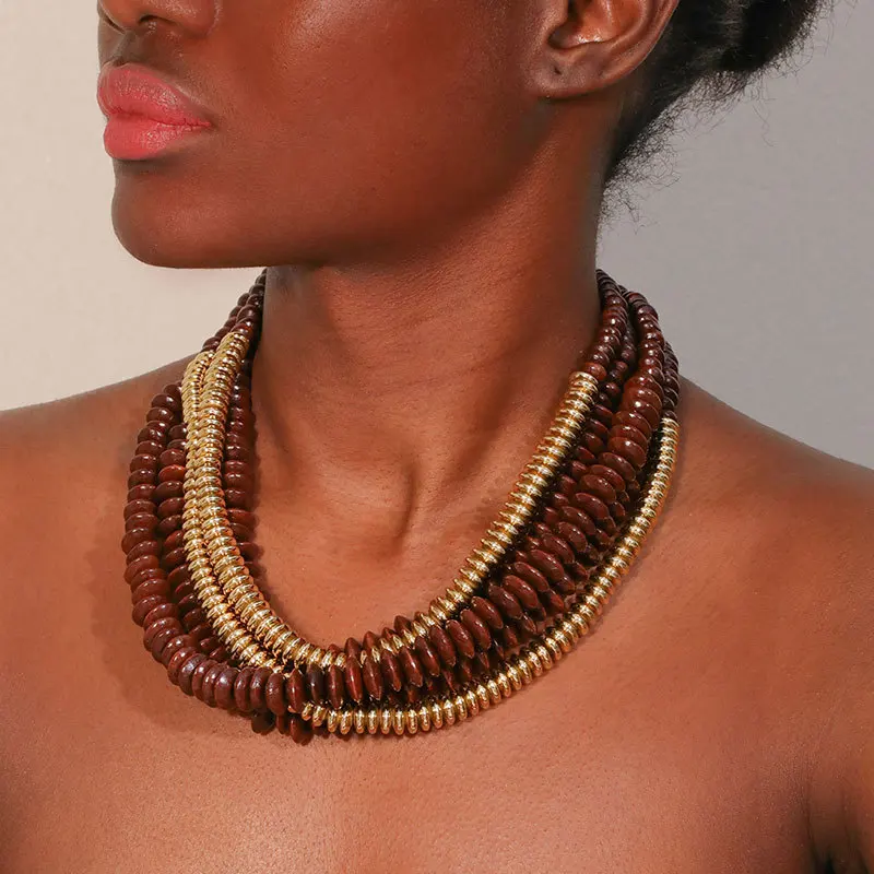 

New Handmade Woven Wooden Bead Necklace,Exquisite A Stylish Women's Clavicle Chain,Christmas Party Jewelry Decor Props Gifts