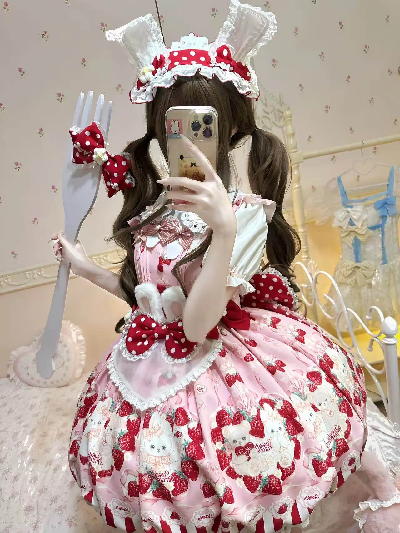 Vestidos de fiesta de cumpleaños de Lolita dulce Kawaii para niñas suaves japonesas JSK, vestido ajustado con bonito lazo estampado de capullo de flor, Vestidos