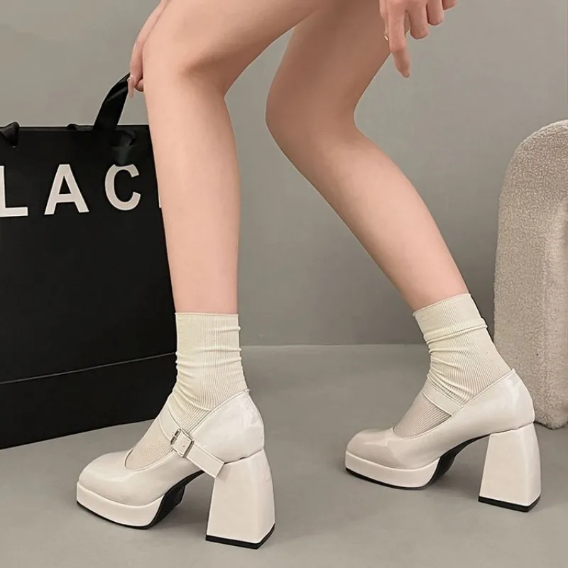 2024 New Mary Jane Shoes Women Fashion Chunky Platform Pumps Woman Elegant Retro office high heels Thick Heeled Party Shoes 42