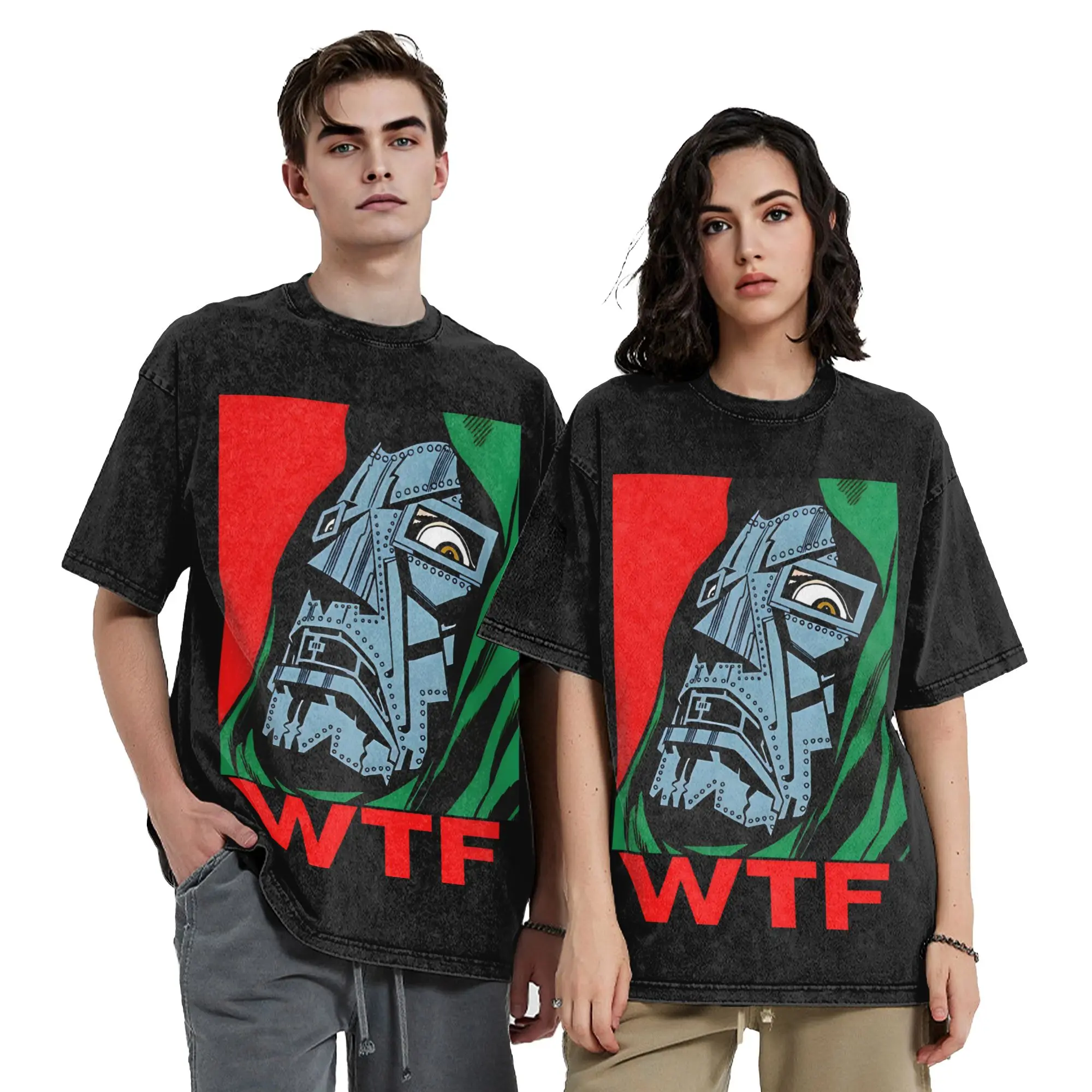 Dr Dooms Comics Washed T Shirt Streetwear Fashion T-Shirt  Tees for Men Women Short Sleeve High Street Printed