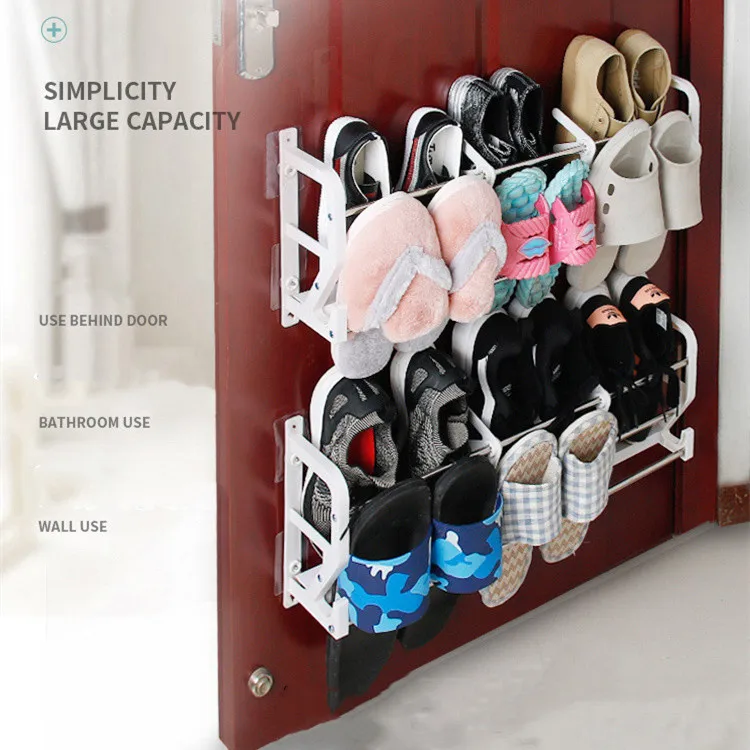 Simple Door Rear Shoe Rack Magnetic Suction Non-Punching Storage Slipper Rack Wall Mounted Living Room Shoe Key Shelf