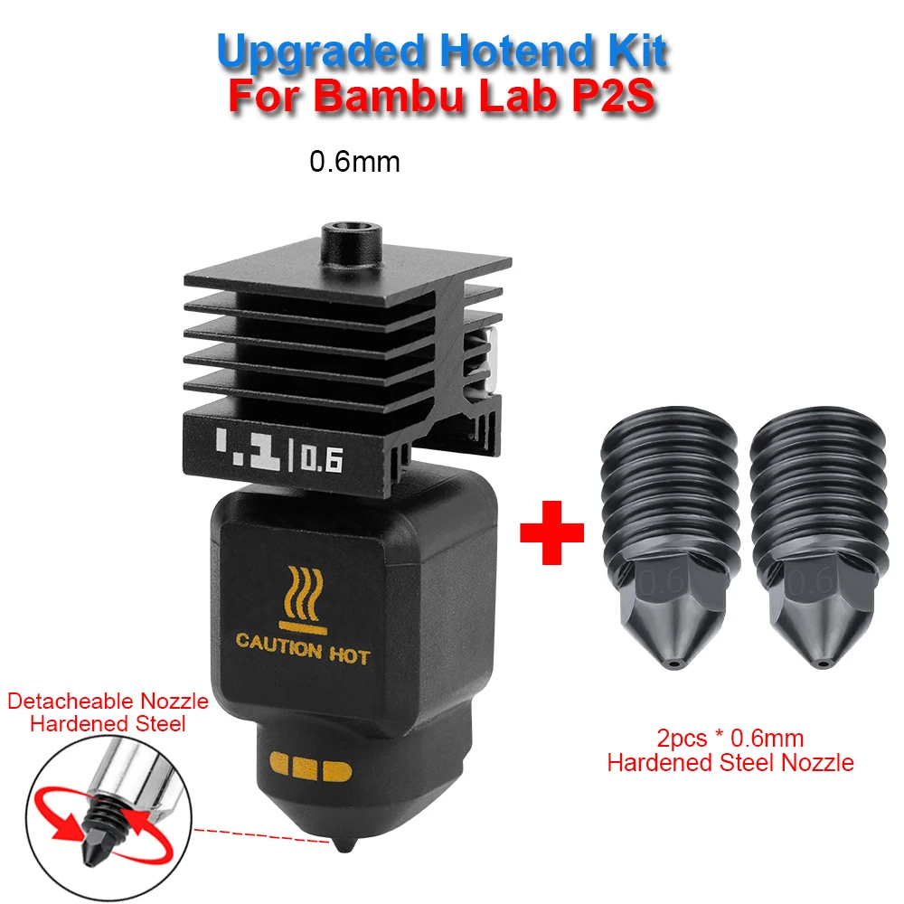 Verbessertes Hotend-Kit für Bambu Lab P2S 0,2/0,4/0,6/0,8 mm abnehmbare Düse Hot End für Bambulab P2S 3D-Drucker Ersatzteil