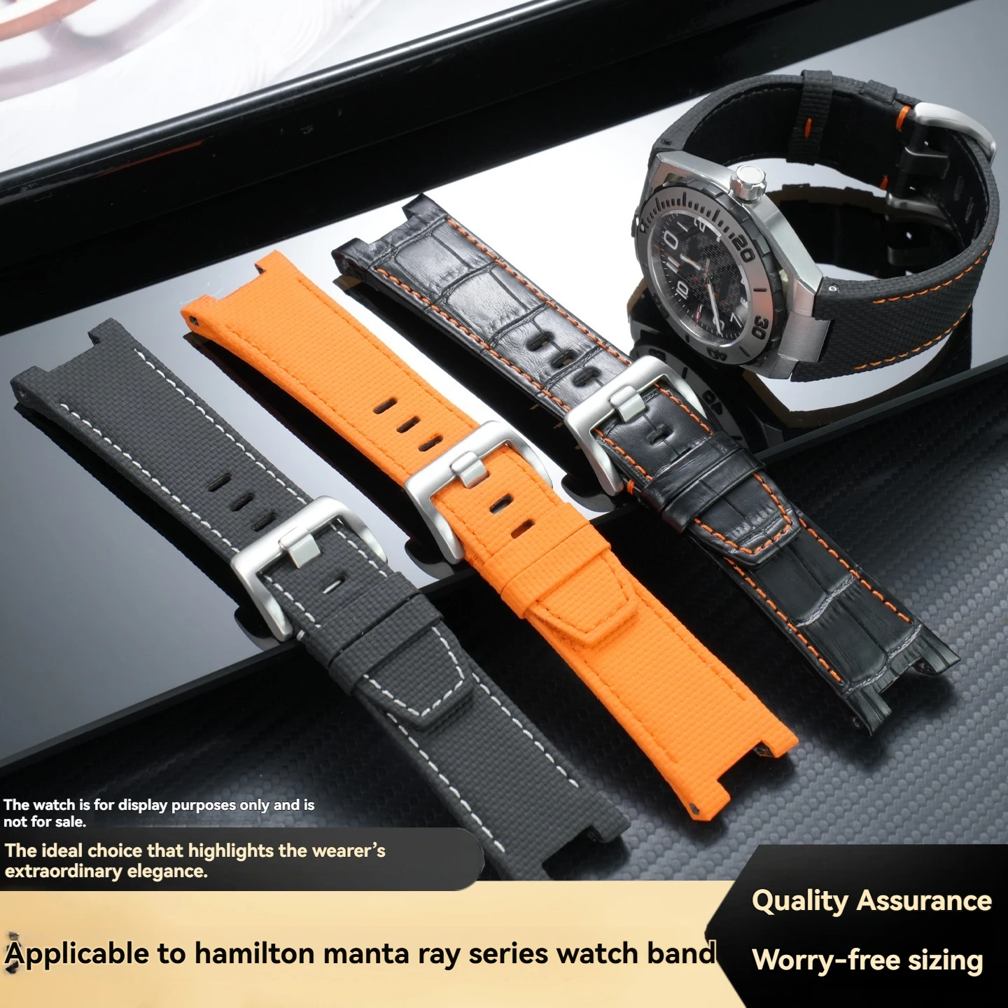 FMK Notched Genuine Leather and Fluorocarbon Rubber Replacement Strap for Hamilton Manta Ray H78615985, H78615355, H78615135